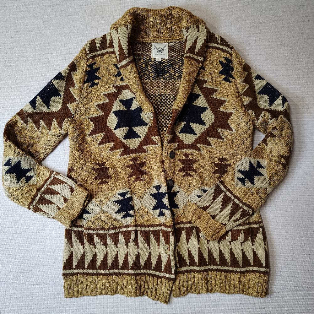 Cotton & Rye Cardigan XL Southwestern Aztec Western Shawl Collar Sweater